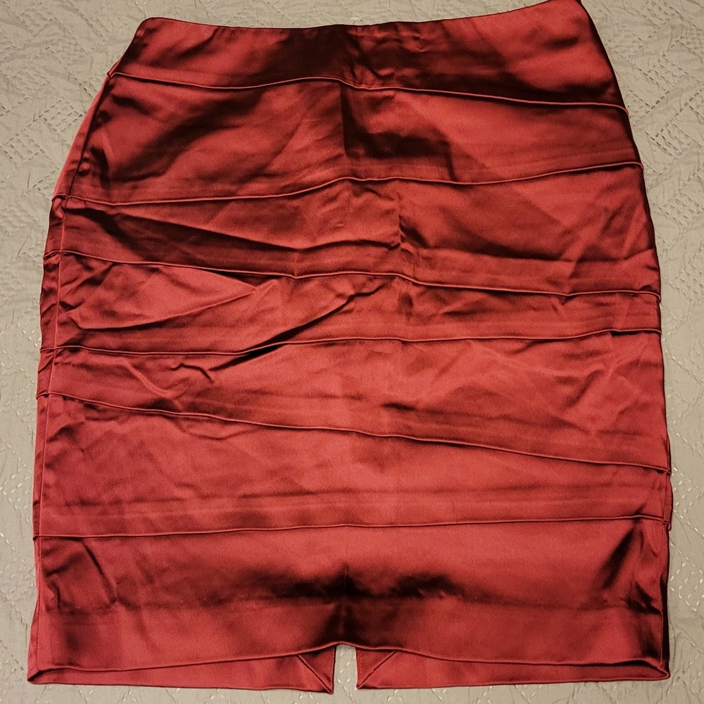 White house black market pencil mini skirt in dark red satin